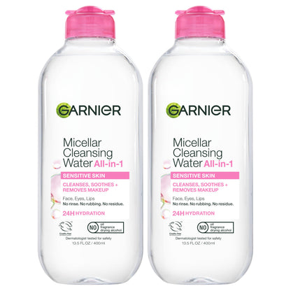 Garnier Micellar Water, Hydrating Facial Cleanser & Makeup Remover, Suitable for Sensitive Skin, Vegan, Cruelty Free, 13.5 Fl Oz (400mL), 1 Count