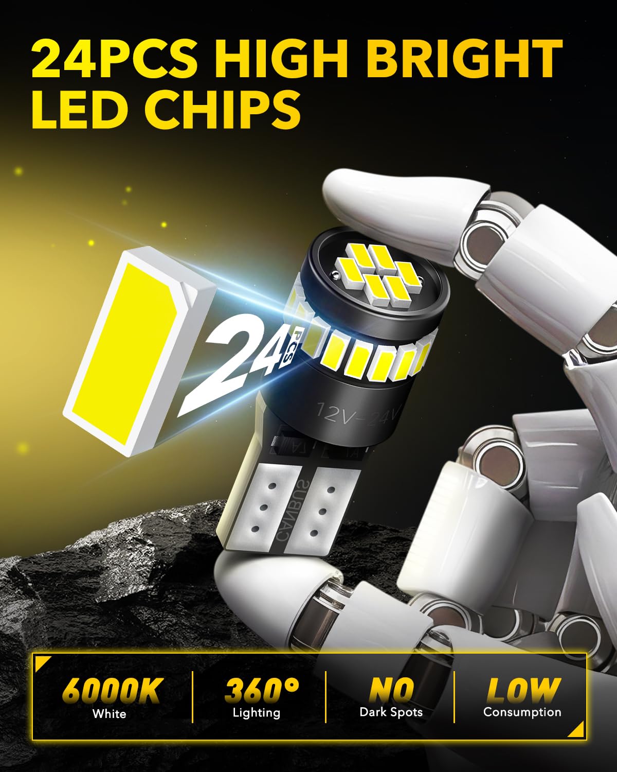 AUXITO 194 LED Bulbs for License Plate Light 168 175 2825 W5W T10 24-SMD 3014 Chipsets 6000K White for Car Dome Door Map Dash Courtesy Cargo License Plate Lights, Pack of 2