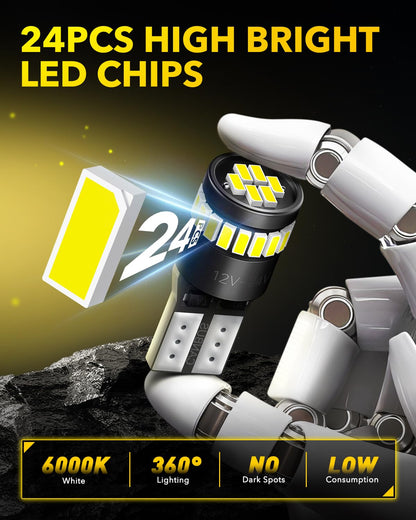 AUXITO 194 LED Bulbs for License Plate Light 168 175 2825 W5W T10 24-SMD 3014 Chipsets 6000K White for Car Dome Door Map Dash Courtesy Cargo License Plate Lights, Pack of 2