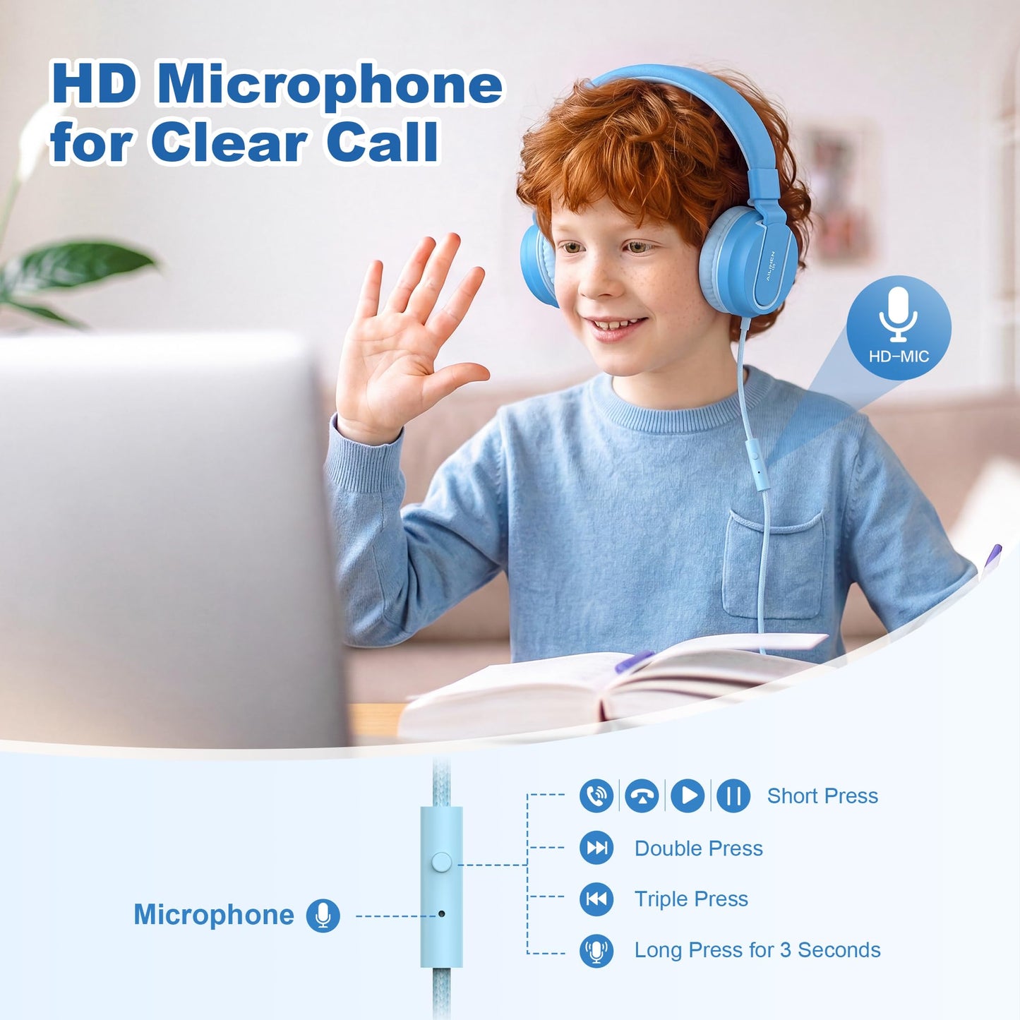 AILIHEN I35 Kids Headphones for School with Mic, 93dB Safe Volume, Orange
