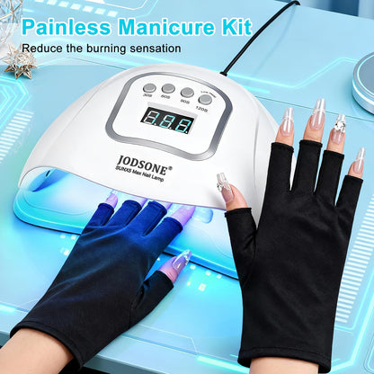 JODSONE U V LED Nail Lamp with Base Coat Top Coat Set, Nail Dryer for Gel Polish for Nails with Automatic Sensor & 4 Timers