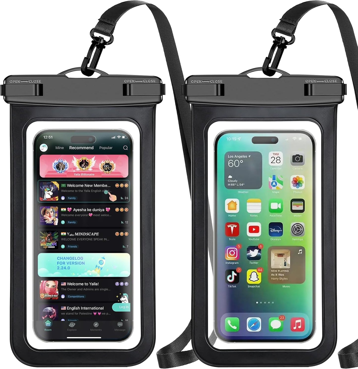 Waterproof Phone Pouch,2 Pack Black White Phone Waterproof Case,Cell Phone Dry Bag,Protection Level: IP68,Beach Cruise for Apple iPhone,Samsung,and More,Lanyard Included,(Fits Up to 8.3”),Black,White