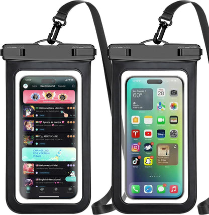 Waterproof Phone Pouch,2 Pack Black White Phone Waterproof Case,Cell Phone Dry Bag,Protection Level: IP68,Beach Cruise for Apple iPhone,Samsung,and More,Lanyard Included,(Fits Up to 8.3”),Black,White
