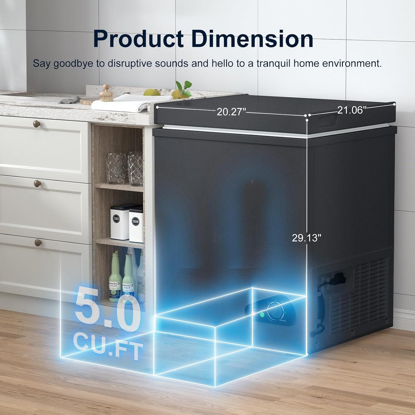 TABU 3.5 Cubic Feet Chest Freezer, Compact Deep Freezer, Black