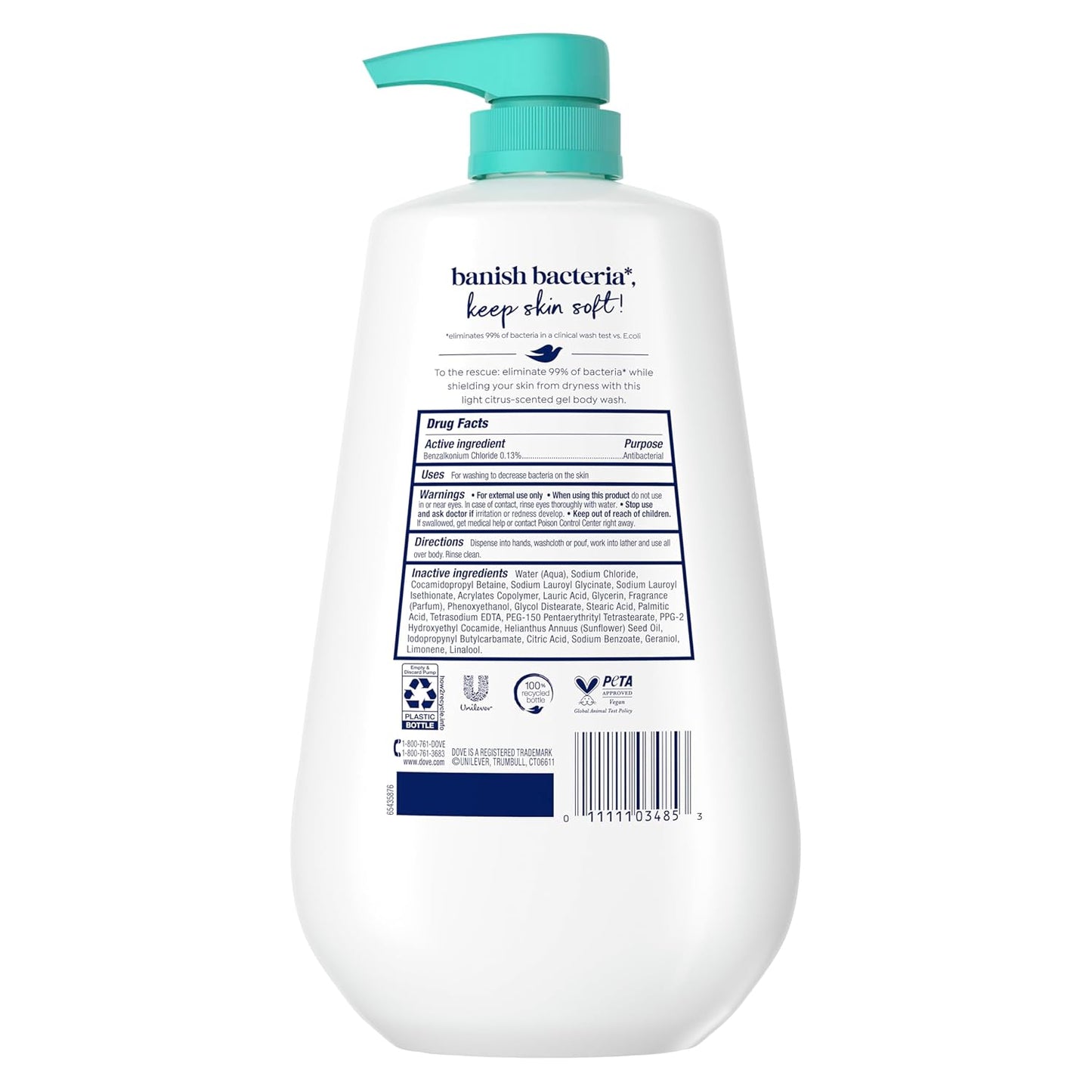 Dove Body Wash Antibacterial For All Skin Types 30.6 oz Pump, Sulfate Free