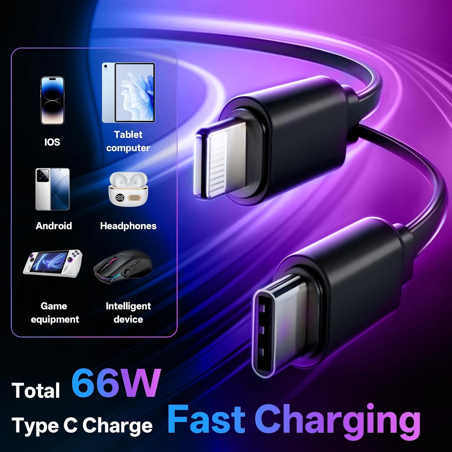 Retractable Car Charger, 4-in-1 Fast Charger with USB-C & USB-A