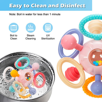 Baby Montessori Sensory Teething Toy 0-6 6-12 Months, Teether Ball & Rattle