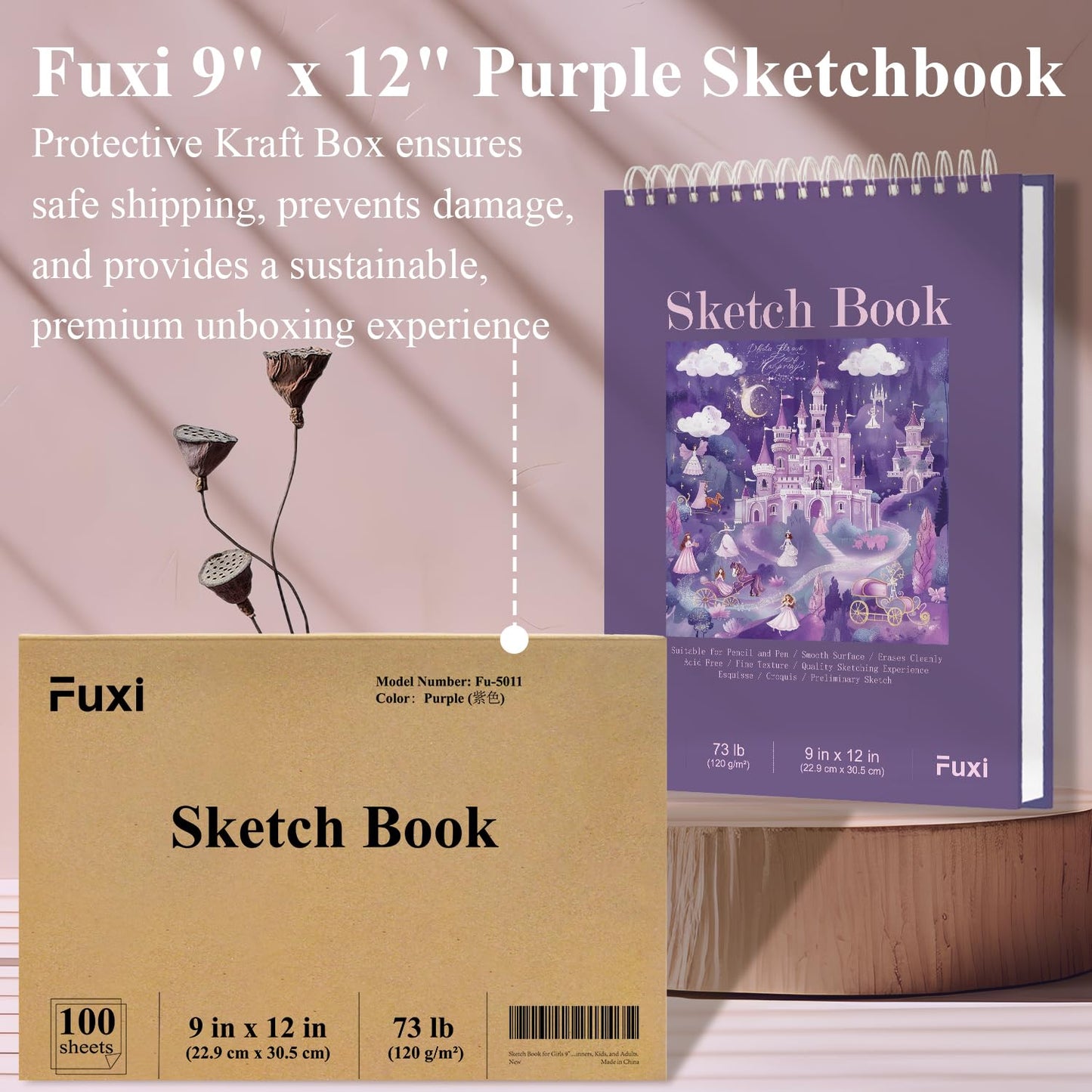 Fuxi 9" x 12" Sketch Book_Top Spiral Bound Sketchbook_100Sheets 68lb/100gsm