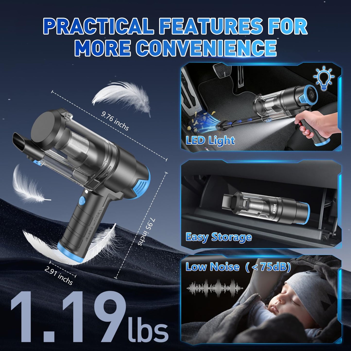 KMM Handheld Car Vacuum Cleaner, Hand Held Vacuum Cleaner and Air Duster