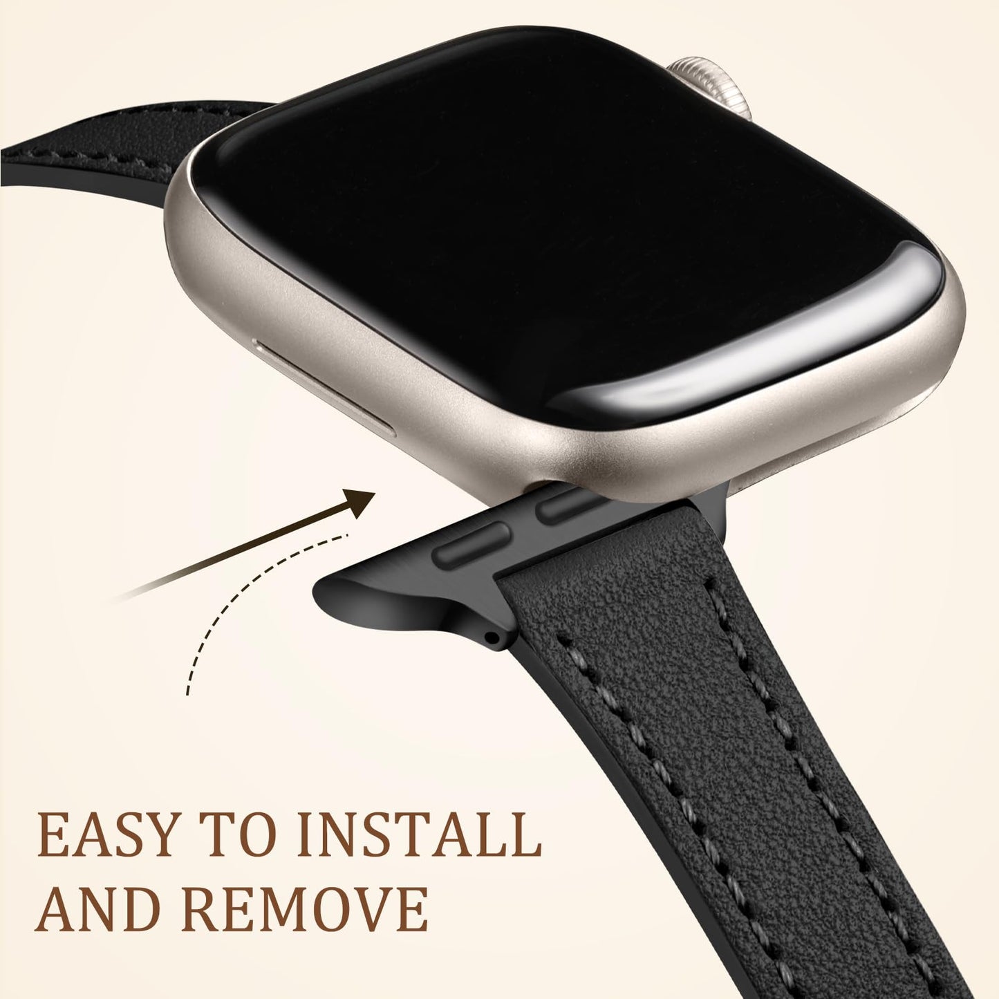 Charlam Slim Leather Band Compatible with Apple Watch Bands for Women 40mm 38mm 41mm 42mm 44mm 45mm 46mm, Top Grain Genuine Leather Strap Thin Wristband for iWatch Series 11 10 SE 9 8 7 6 5 4 3 2 1