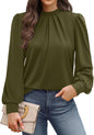 WIHOLL Long Sleeve Shirts for Women Mock Neck Tops Pleated Front Blouses Dressy Casual Spring Fall Clothes 2026 Fashion