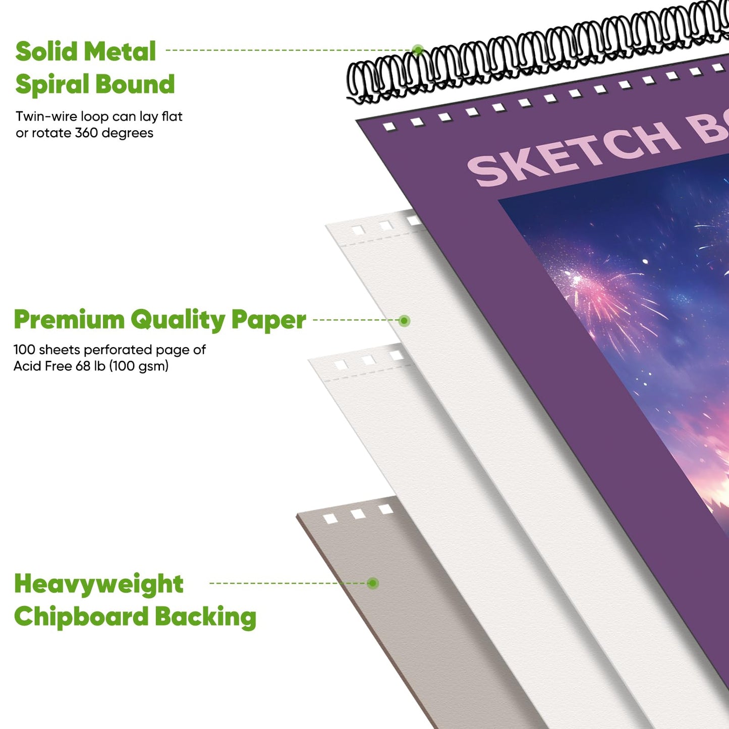 Soucolor Sketch Book 9" x 12", 100 Sheets Kids Art Sketchbook Drawing Pad