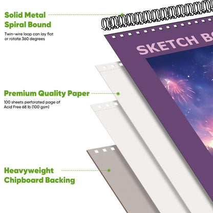 Soucolor Sketch Book 9" x 12", 100 Sheets Kids Art Sketchbook Drawing Pad