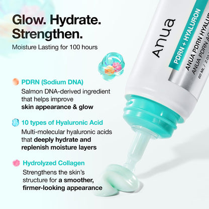 Anua PDRN Hyaluronic Acid 100 Moisturizing Cream, 2.02 fl oz | Lightweight, Non-Greasy Hydrating Face Moisturizer with Salmon DNA for Glass Skin, Korean Skincare