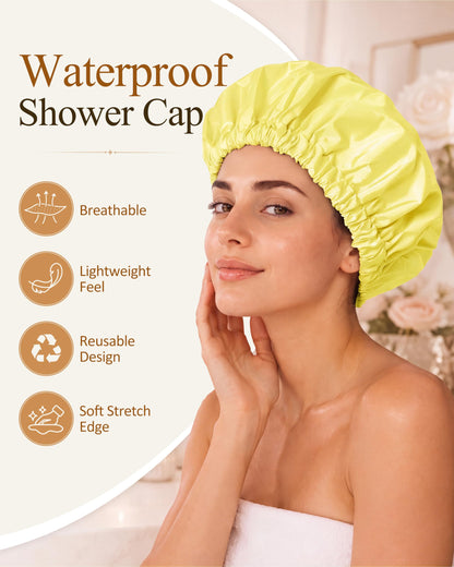 Edoneery Shower Caps for Women Reusable Waterproof, Shower Hair Cap