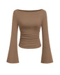 PRETTYGARDEN Womens Bell Long Sleeve Ribbed Knit Tops