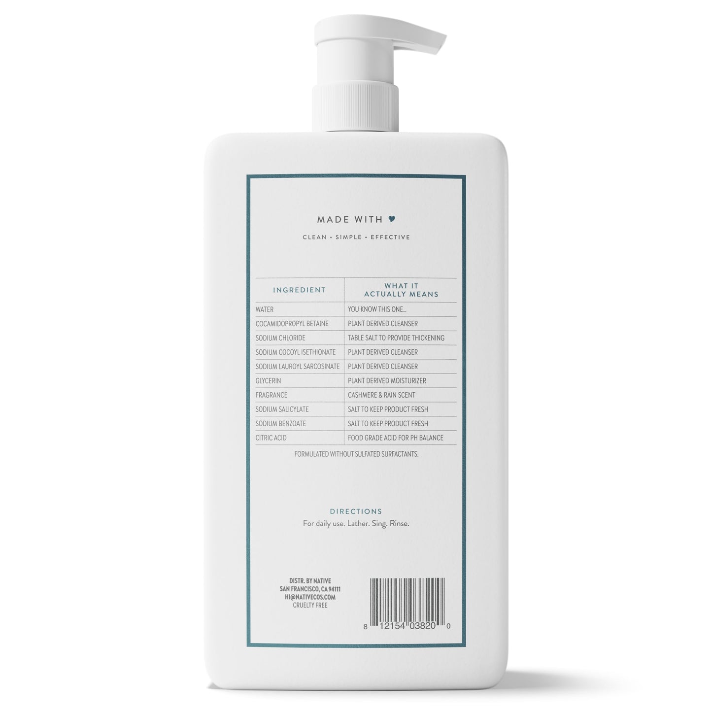 Native Clean Body Wash, Gentle & pH-balanced for Sensitive Skin, 24-Hr Freshness for Women & Men, Vegan & Cruelty-Free, Free of Sulfates, Parabens & Phthalates, Sandalwood & Shea Butter, 36 oz