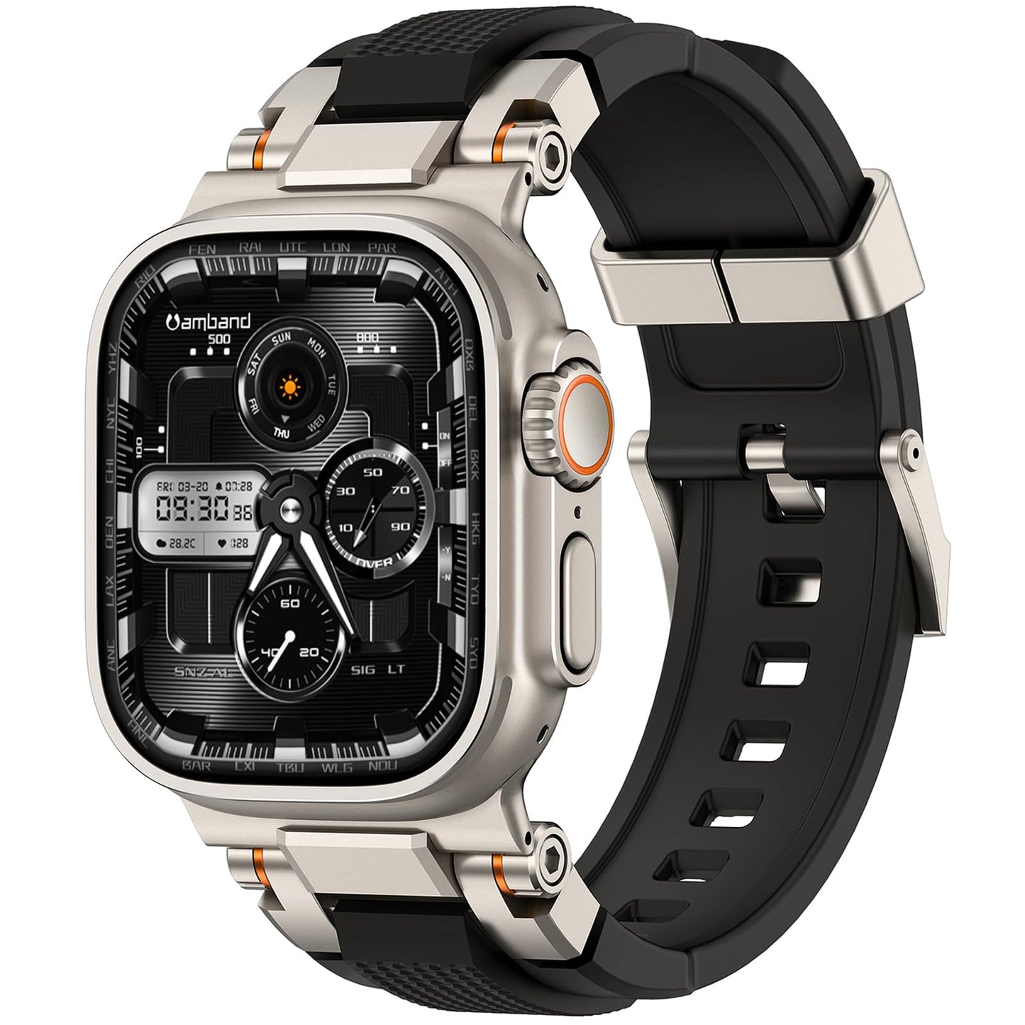amBand Bands Compatible with Apple Watch 9/8/7/6/5/4 & SE 3/2/1 45mm/44mm Case for Men, M1 Sport Series Rugged Case Protective Cover for iWatch SE3/SE2/6/SE/5/4 44/45 mm Men Black