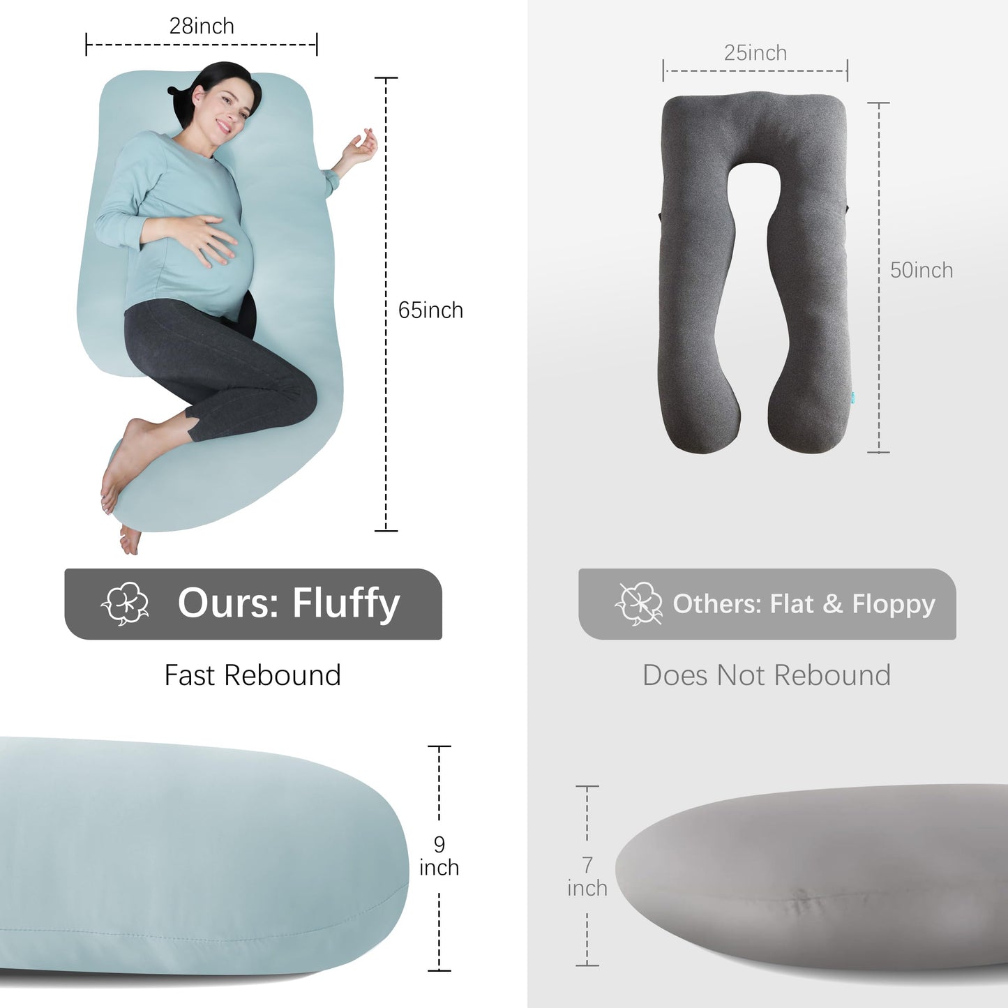 MOON PARK Pregnancy Pillows for Sleeping - U Shaped Full Body Maternity Pillow with Removable Cover - Support for Back, Legs, Belly, HIPS - 65 Inch - Aquamarine