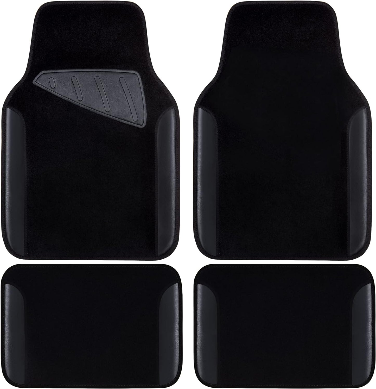CAR PASS Waterproof Universal Fit Car Floor Mats, Faux Leather Car Carpet Mats, Black Car Mats with Anti-Slip Nibbs Backing & Driver Heel Pad Fit for SUV,Vans,sedans, Trucks,Set of 4pcs(All Black)