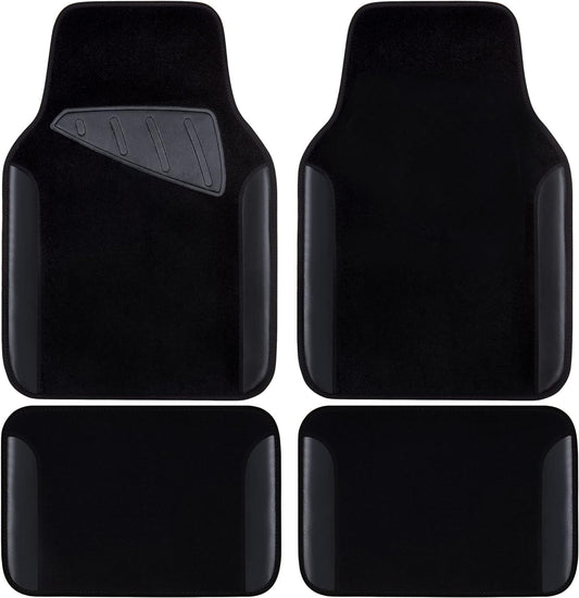 CAR PASS Waterproof Universal Fit Car Floor Mats, Faux Leather Car Carpet Mats, Black Car Mats with Anti-Slip Nibbs Backing & Driver Heel Pad Fit for SUV,Vans,sedans, Trucks,Set of 4pcs(All Black)