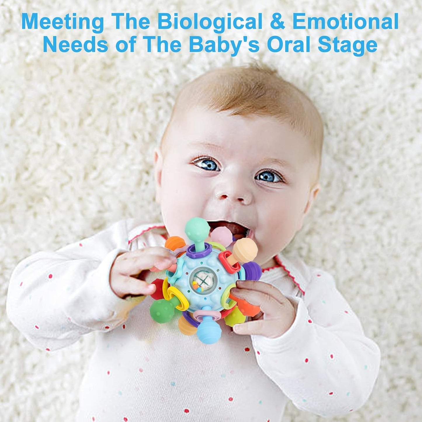 Baby Montessori Sensory Teething Toy 0-6 6-12 Months, Teether Ball & Rattle