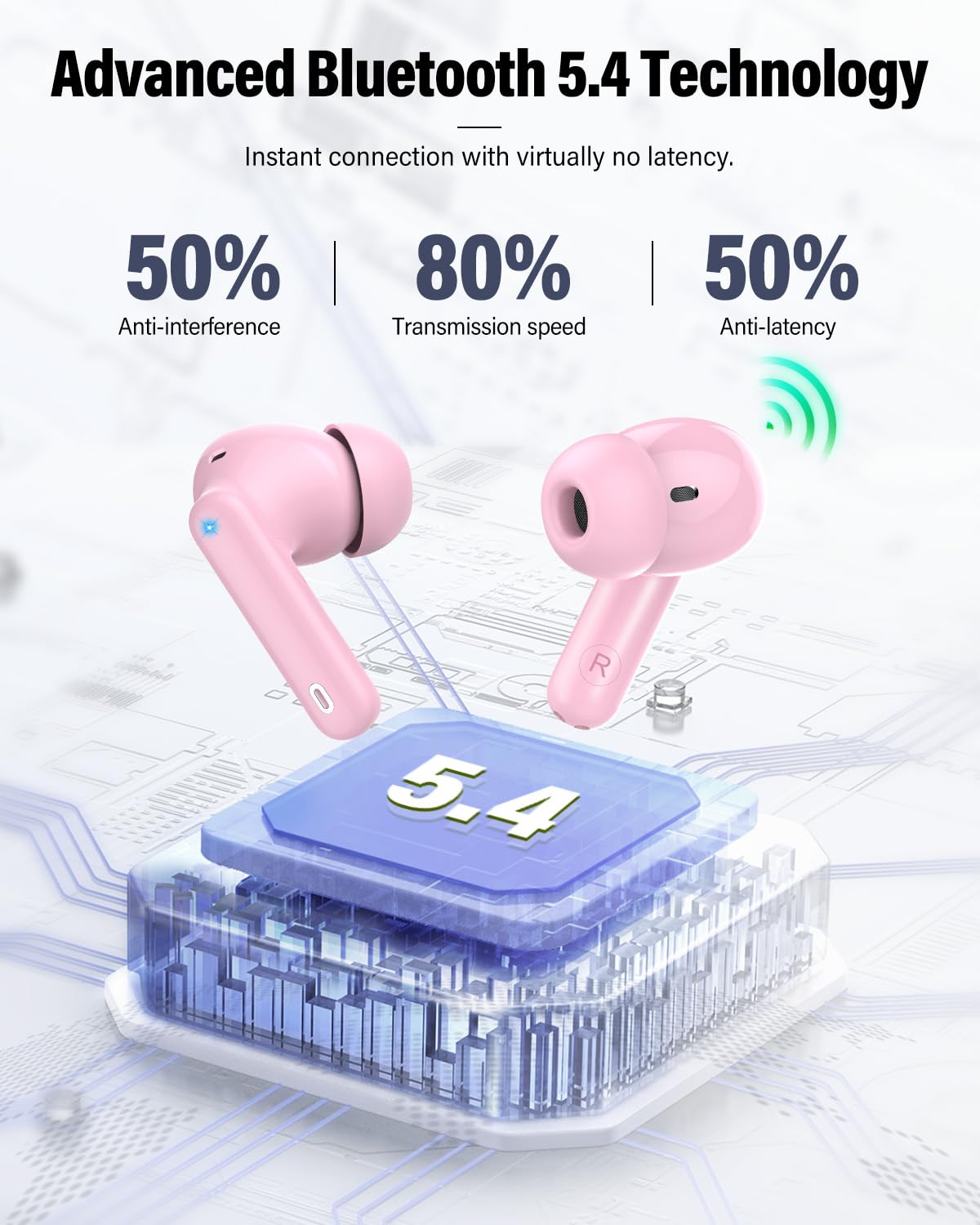 Wireless Earbuds, Bluetooth 5.4 Headphones Bass Stereo/Clear Calls, Black