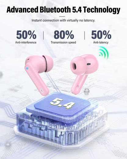 Wireless Earbuds, Bluetooth 5.4 Headphones Bass Stereo/Clear Calls, Black