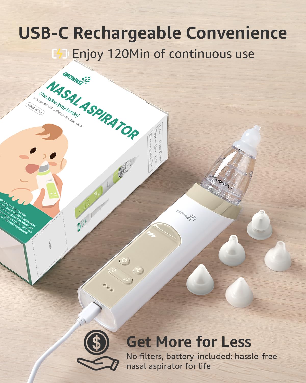 GROWNSY Nasal Aspirator for Baby, Electric Nose Sucker, Powerful Suction