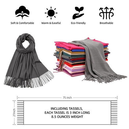 RIIQIICHY Women's Fringe Shawl Wrap Pashmina Scarf for Wedding Evening