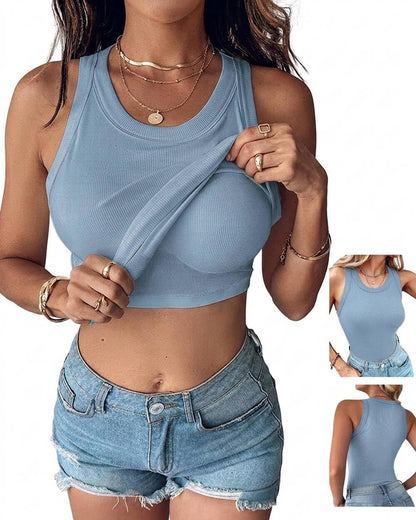 CHICME Women Built-in Bra Tank Tops Sleeveless Racerback Ribbed Fitted Tops
