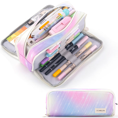 CICIMELON Large Capacity Pencil Case 3 Compartment Pouch Pen Bag for School Teen Girl Boy Men Women (Pink)