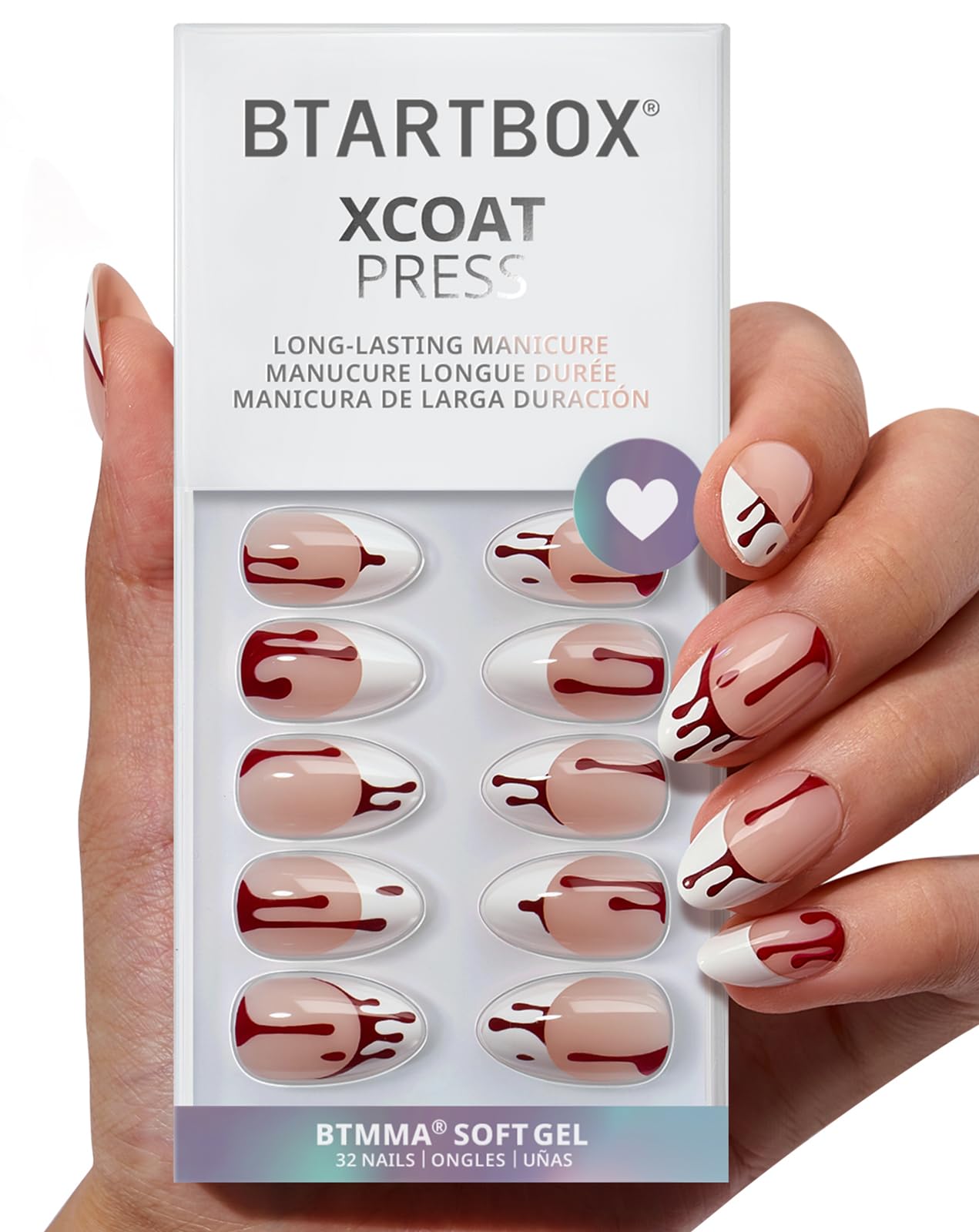 BTArtbox Press On Nails, Cream Puff, Short Almond, Ombre Off White, 32Ct