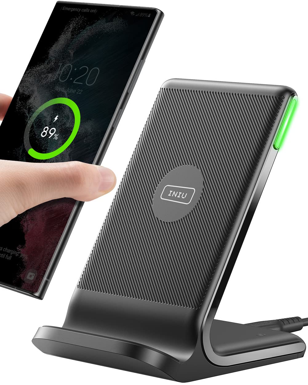 INIU Wireless Charger Station, 15W Fast Wireless Charging Stand for Official and Home Compatible with iPhone 17 16 15 14 13 12 Pro XS Samsung Galaxy S23 S22 S21 Note 20 Google etc