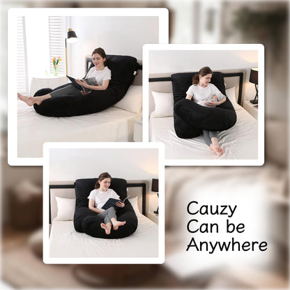 ALLOPERA Pregnancy Pillow, Full Body Maternity Pillow 57 inch, with Removable Washable Cover - Sleep Support for Legs, Back, Neck, Shoulder, HIPS, Belly, Velvet Cover-Grey-Dark Blue