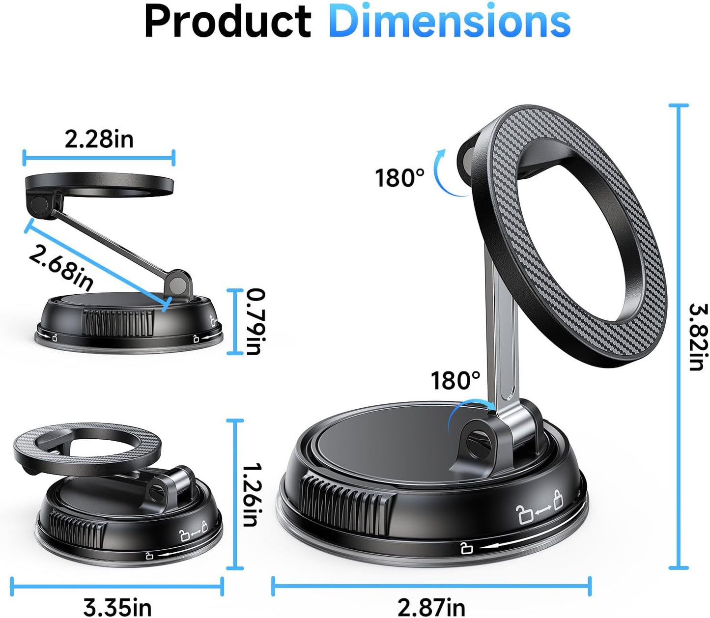 ANDERY Car Phone Holder for Magsafe [78+LBS Strongest Suction & 2400gf Strongest Magnetic] 360° Adjustable Car Phone Mount, Phone Holders for Your Car for iPhone 17-12 Pro Max Air Plus (Carbon Fiber)