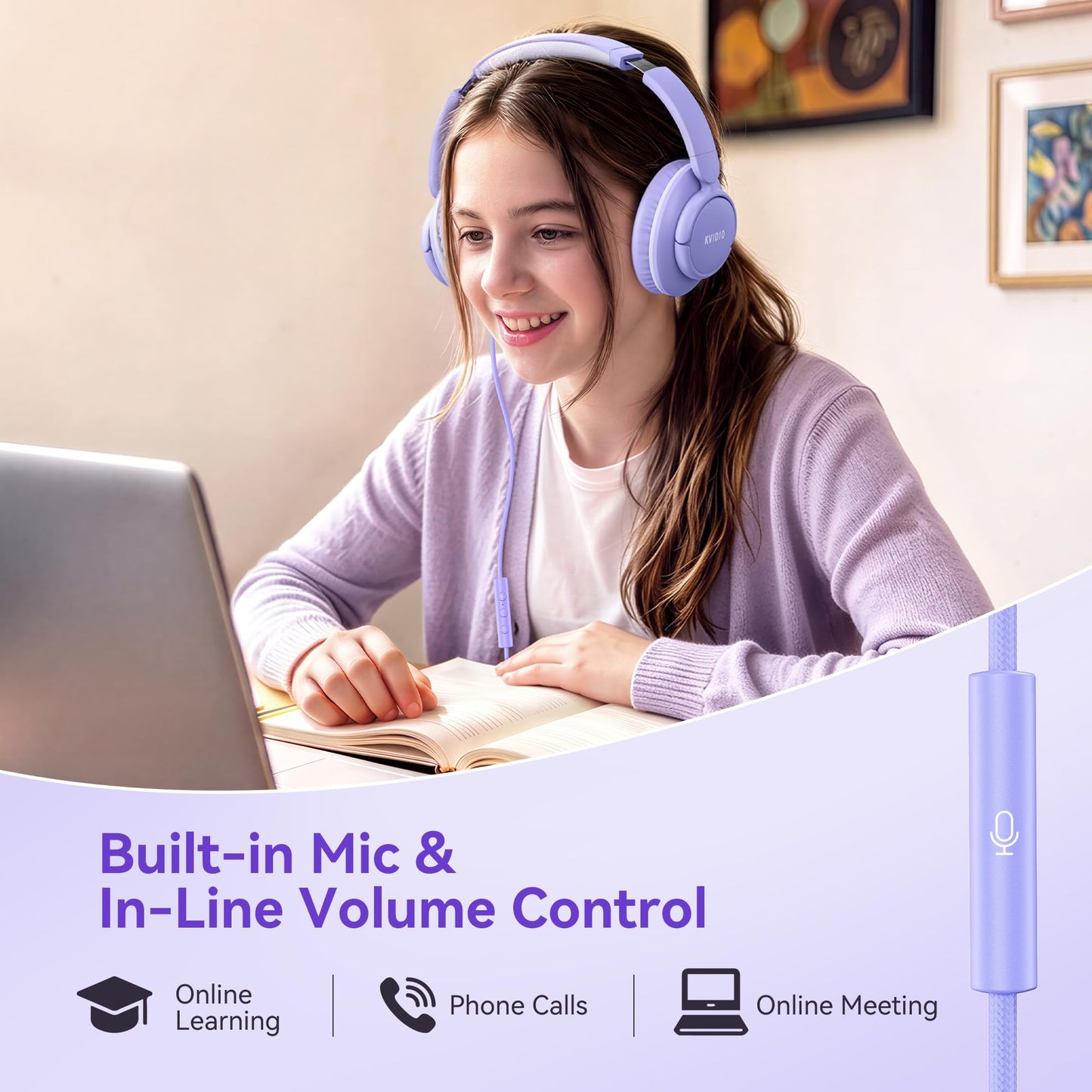 Wired Headphones with Mic, 3.5mm Headphones Volume Control for School Blue