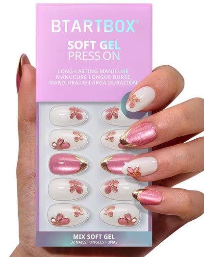 BTArtbox Press On Nails, Cream Puff, Short Almond, Ombre Off White, 32Ct