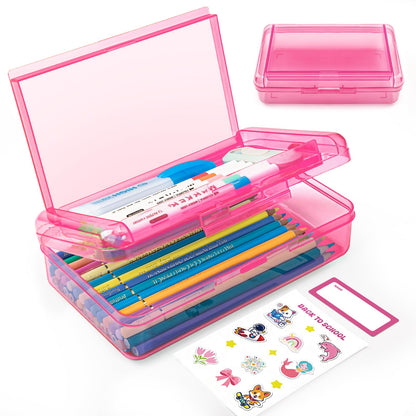 Double Layer Plastic Clear Hard Colored Pencil Box Case Pen Crayon Box