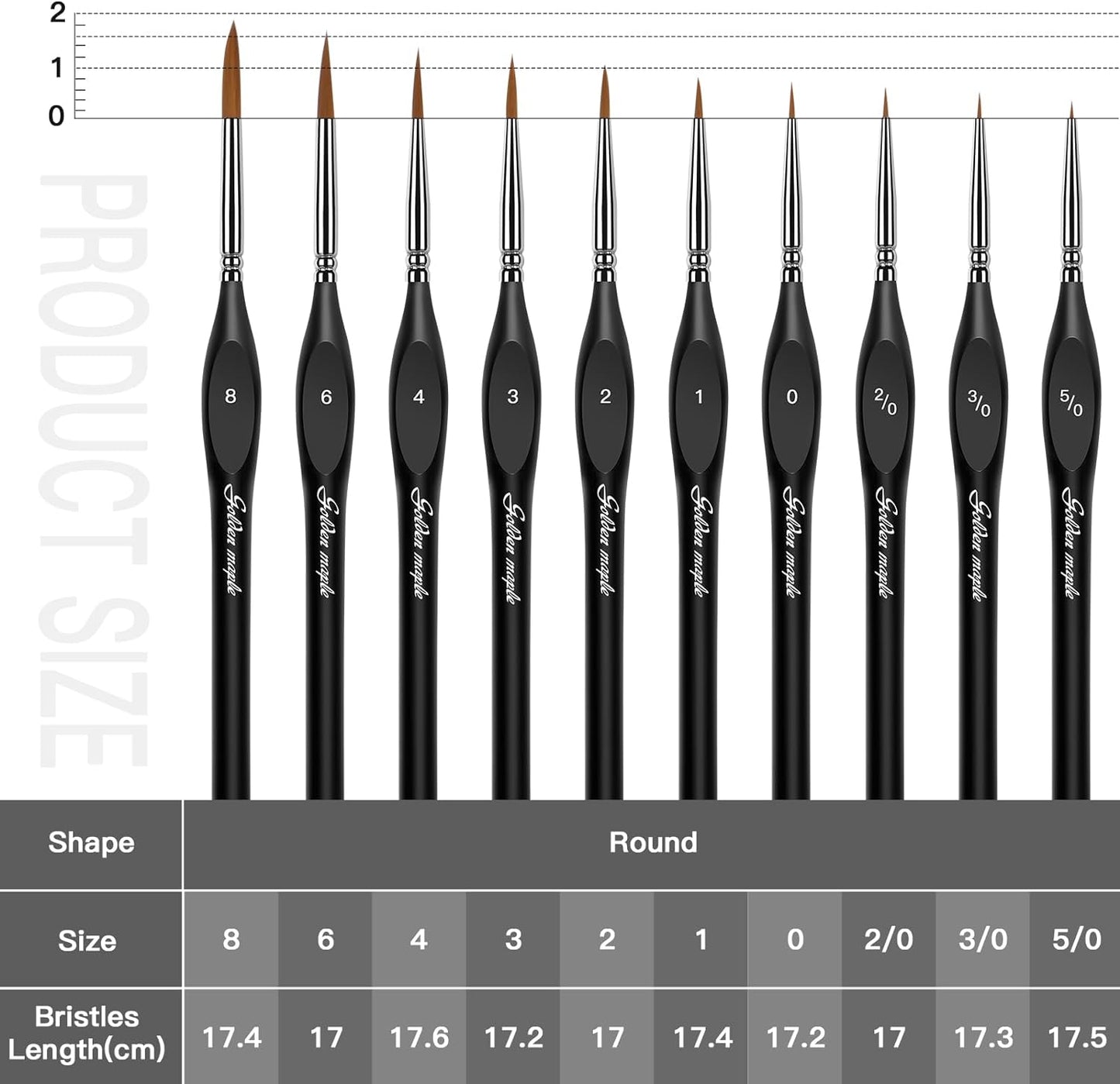 Golden Maple Detail Paint Brushes Set 10pcs