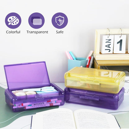 Double Layer Plastic Clear Hard Colored Pencil Box Case Pen Crayon Box
