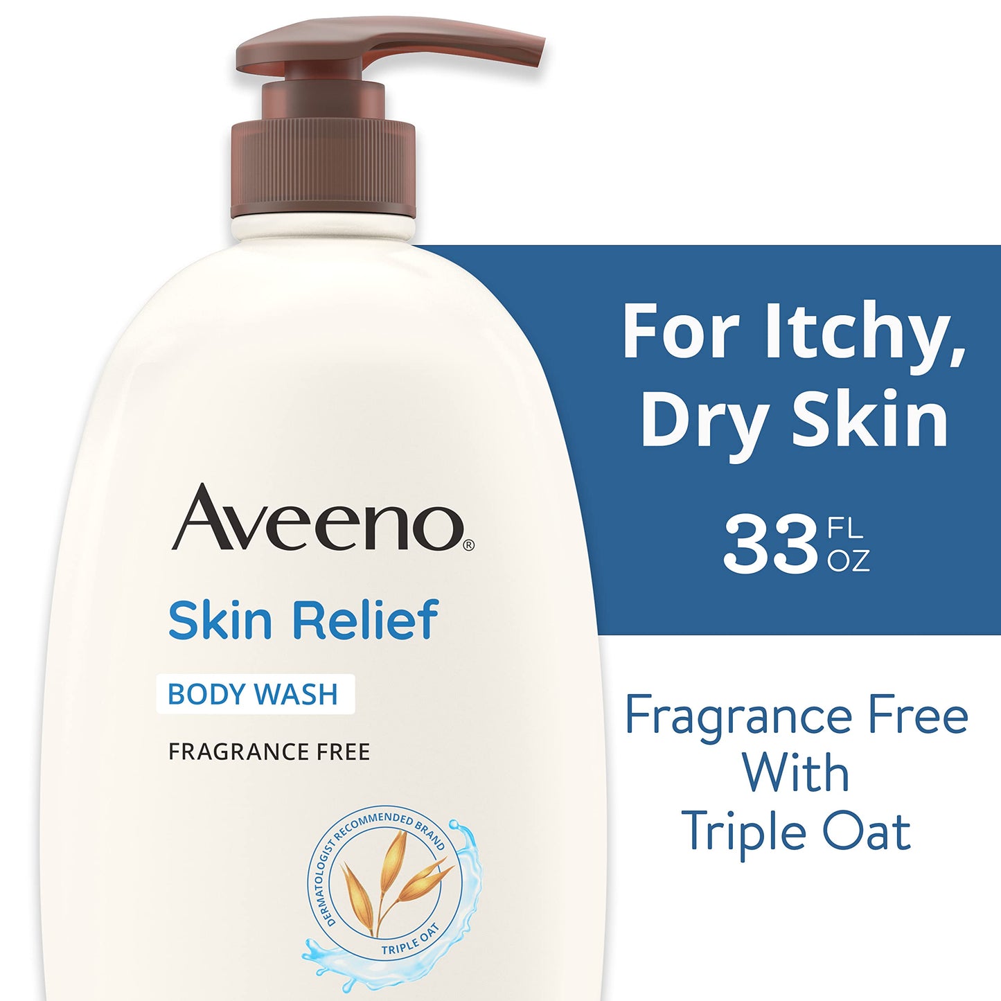 Aveeno Skin Relief Body Wash with Triple Oat Complex, Fragrance-Free, Gentle Daily Body Wash for Sensitive Skin Leaves Itchy, Dry Skin Feeling Soothed & Moisturized, Value Size 33 Fl Oz