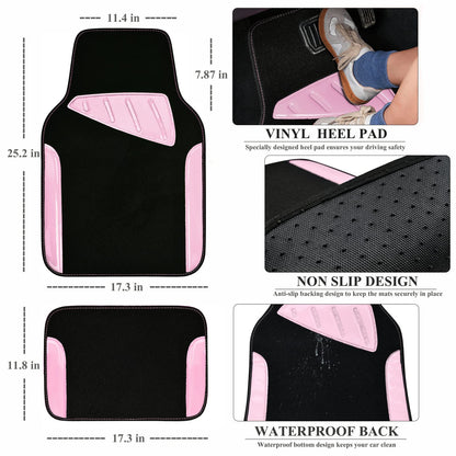 CAR PASS Waterproof Universal Fit Car Floor Mats, Faux Leather Car Carpet Mats, Black Car Mats with Anti-Slip Nibbs Backing & Driver Heel Pad Fit for SUV,Vans,sedans, Trucks,Set of 4pcs(All Black)