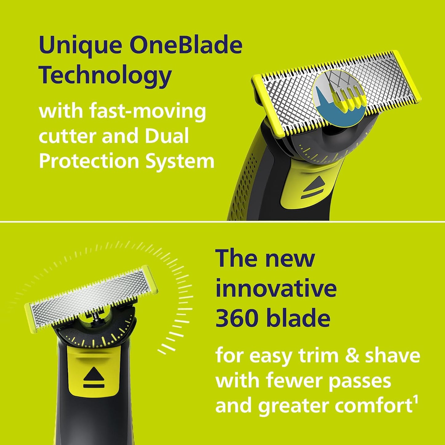 Norelco Philips OneBlade 360 Hybrid Face Trimmer and Shaver, 5 Length Comb
