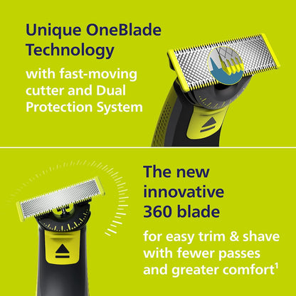 Norelco Philips OneBlade 360 Hybrid Face Trimmer and Shaver, 5 Length Comb