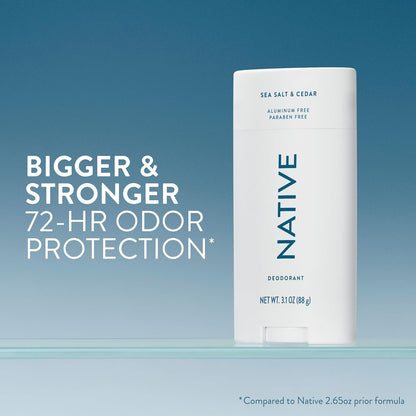Native Aluminum Free Deodorant, Ocean & Timber, Large Size Stick, 72 Hour Odor Control, for Women & Men, Contains Naturally Derived Ingredients, 3.1 oz