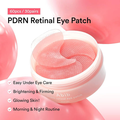 Abib PDRN Retinal Eye Patches for Rejuvenating & Puffy Eyes with Glow Jelly, Niacinamide, 60 Count, Korean Skin Care