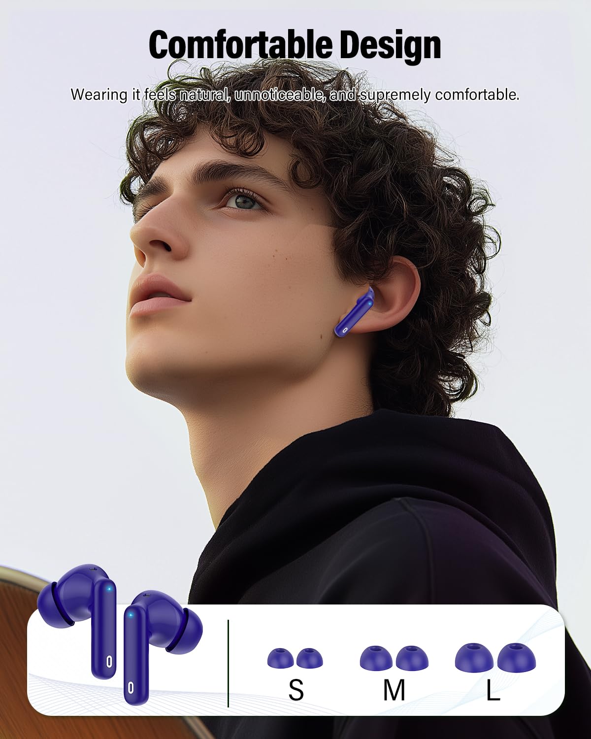 Wireless Earbuds, Bluetooth 5.4 Headphones Bass Stereo/Clear Calls, Black