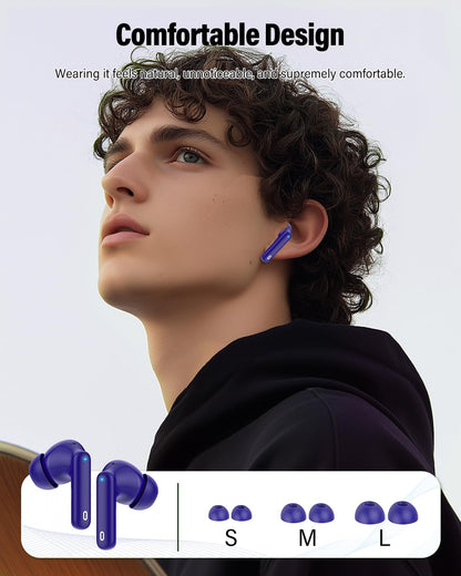 Wireless Earbuds, Bluetooth 5.4 Headphones Bass Stereo/Clear Calls, Black