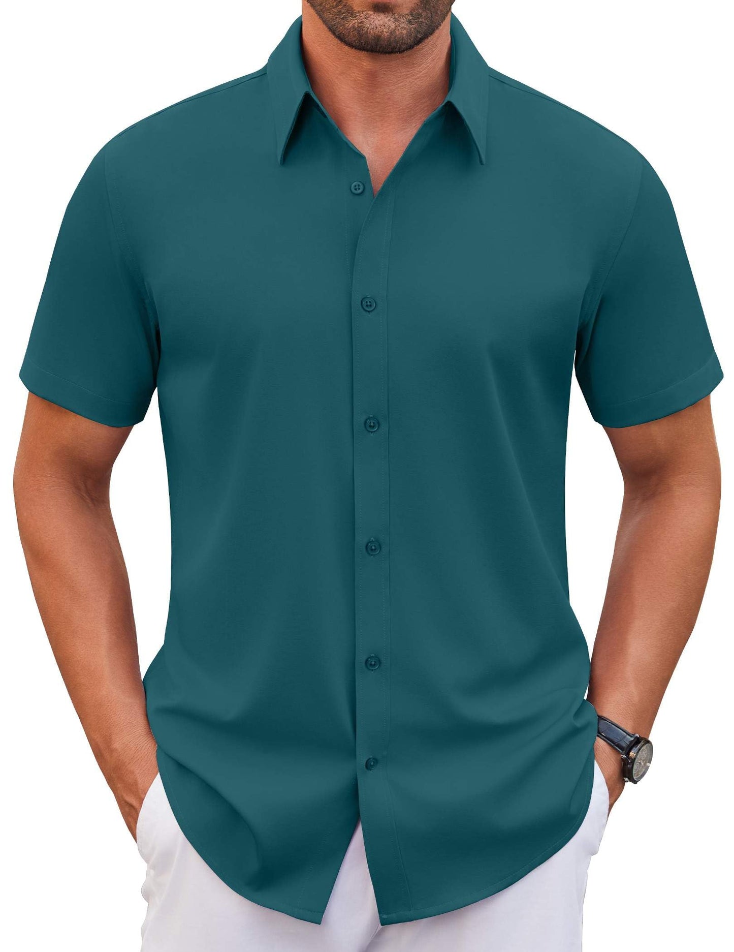 COOFANDY Men's Stretch Dress Shirts Short Sleeve Wrinkle Free Casual Button Down Shirts